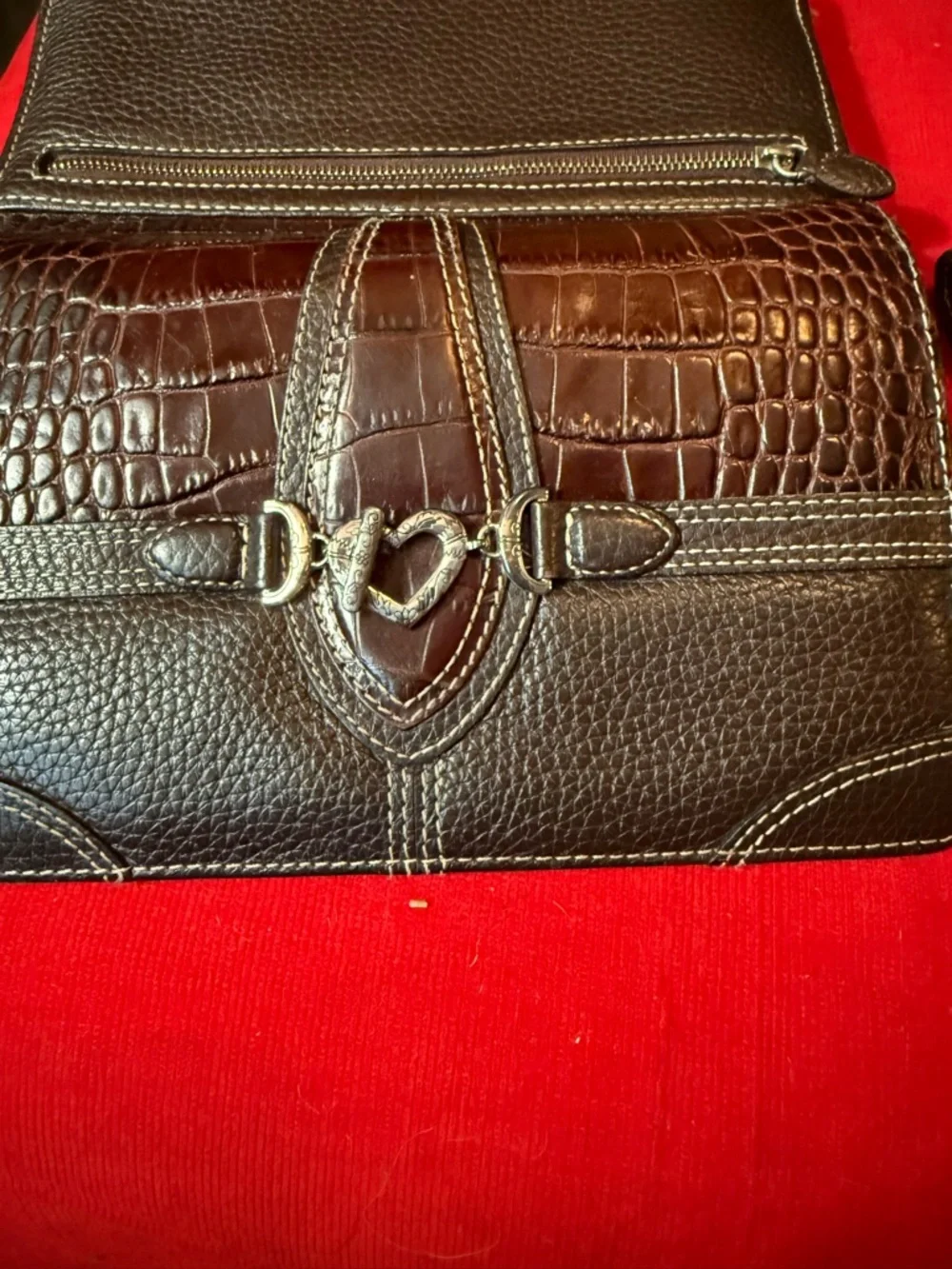 Brighton Black Leather Crossbody Wallet with Heart Accent and Stripe ID Window - Picture 3 of 9